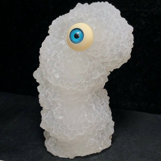 Unusual Chalcedony Stalactite Eye with Druzy Quartz Crystals, 66mm Tall, 119g (White, Blue)