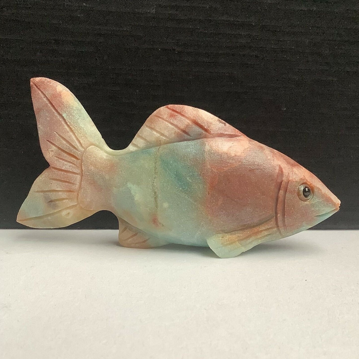 Rare Amazonite Fish with Geodic Quartz Crystals, 48mm Tall, 128g (Yellow, Red, Orange, Blue, Green)