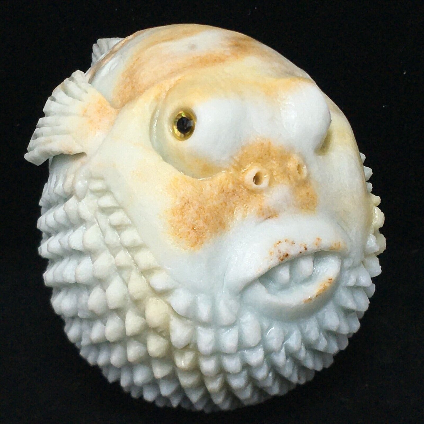 Precious Amazonite Pufferfish, 58mm Tall, 211g (Blue, Yellow, Orange)