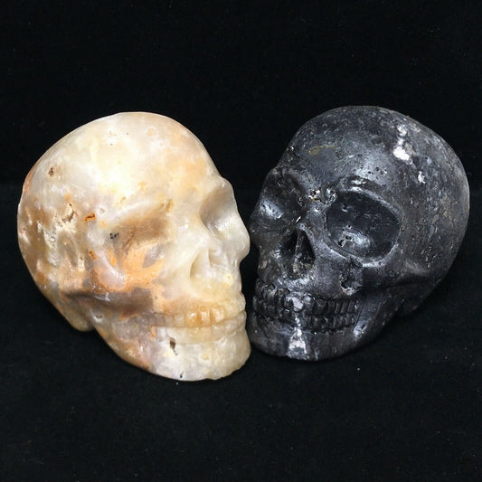 Unusual Amazonite Skull Human Skull with Geodic Quartz, Pyrite Crystals, 45mm Tall, 119g (Black, Gold)