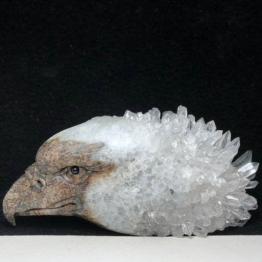 Stunning Stone Eagle with Quartz Crystals, 51mm Tall, 286g (Clear, White, Brown)