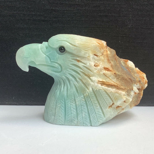 Rare Amazonite Eagle with Geodic Quartz Crystals, 53mm Tall, 215g (Blue, Green, White, Orange)