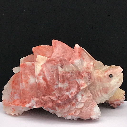 Stunning Amazonite Alligator Snapping Turtle with Geodic Quartz Crystals, 43mm Tall, 202g (Red, Pink, White)