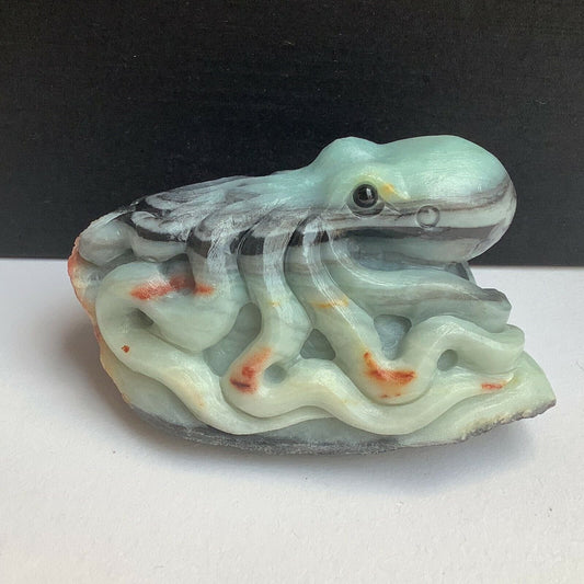 Rare Amazonite Octopus with Quartz, Pyrite Crystals, 50mm Tall, 336g (Blue, Green, Red, Gray, Black)