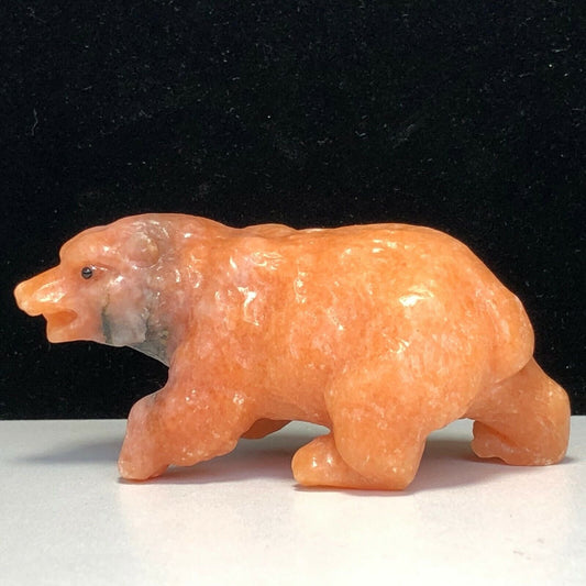 Unusual Orange Calcite Bear with Subsurface Crystals, 41mm Tall, 147g (Orange)