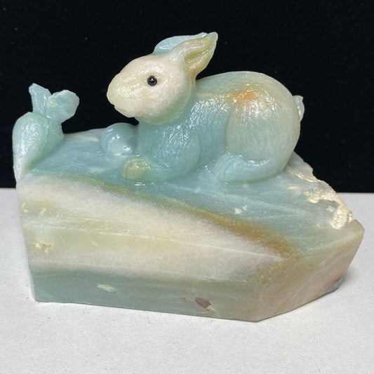 Stunning Amazonite Rabbit with Druzy Quartz Crystals, 57mm Tall, 284g (Blue, Green, White)