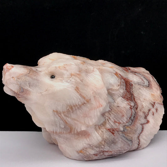 Rare Calcite Bear, 51mm Tall, 276g (White, Pink, Red)