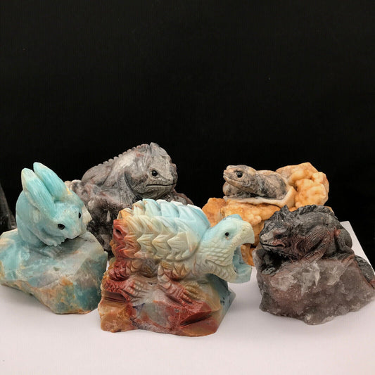 Stunning Amazonite Rabbit with Geodic Quartz Crystals, 97mm Tall, 481g (Blue, Green, White)