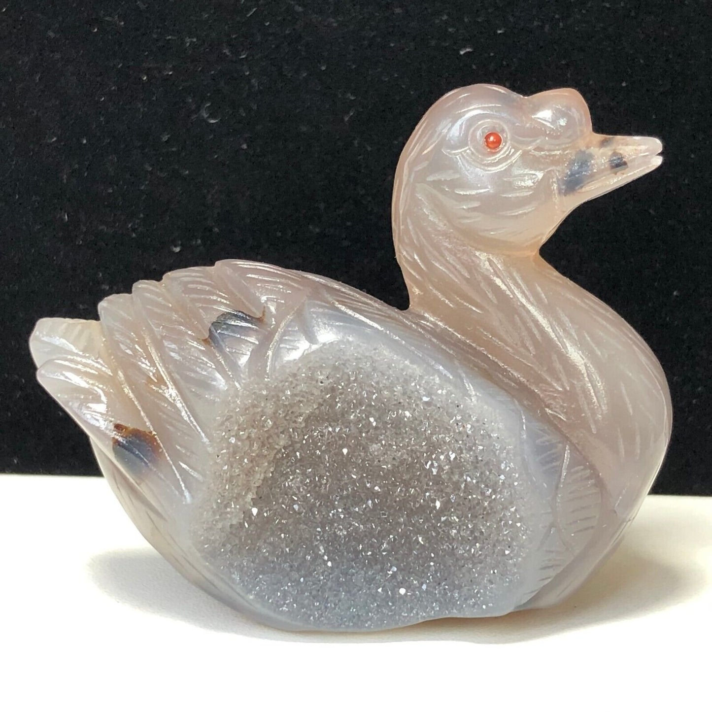 Stunning Agate Swan with Quartz Crystals, 64mm Tall, 171g (Clear, White, Yellow)