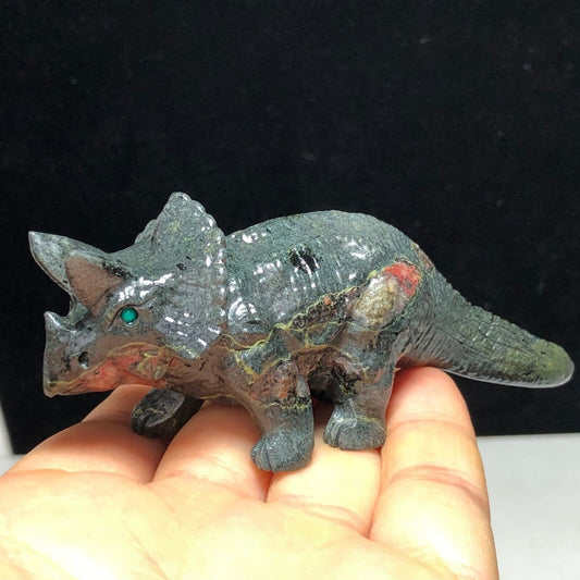 Unusual Aventurine Triceratops, 41mm Tall, 86g (Gray, Green, Pink)
