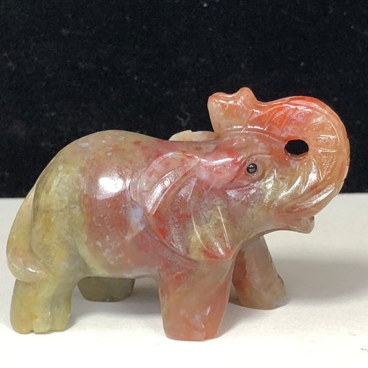 Common Agate Elephant with Solid Crystals, 42mm Tall, 65g (Red, Pink, Yellow)