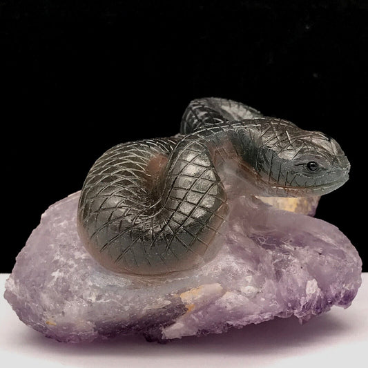 Stunning Agate Snake with Amethyst Crystals, 46.87mm Tall, 263g (Purple, Clear, White, Green)