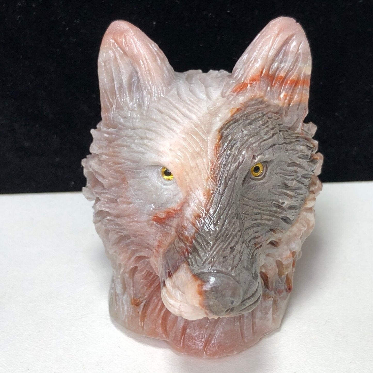 Rare Amazonite Husky Dog with Quartz Inclusion Crystals, 75mm Tall, 328g (Pink, Red, Gray)