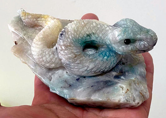Stunning Amazonite Snake with Quartz Crystals, 48mm Tall, 334g (Blue, Purple, Yellow)
