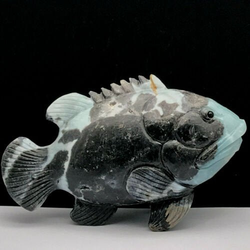 Stunning Amazonite Grouper with Geodic Quartz Crystals, 90.86mm Tall, 564g (Blue, White, Black)