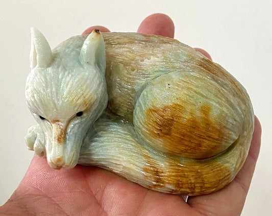Stunning Amazonite Fox or Wolf, 40mm Tall, 271g (Blue, Aqua, Red)