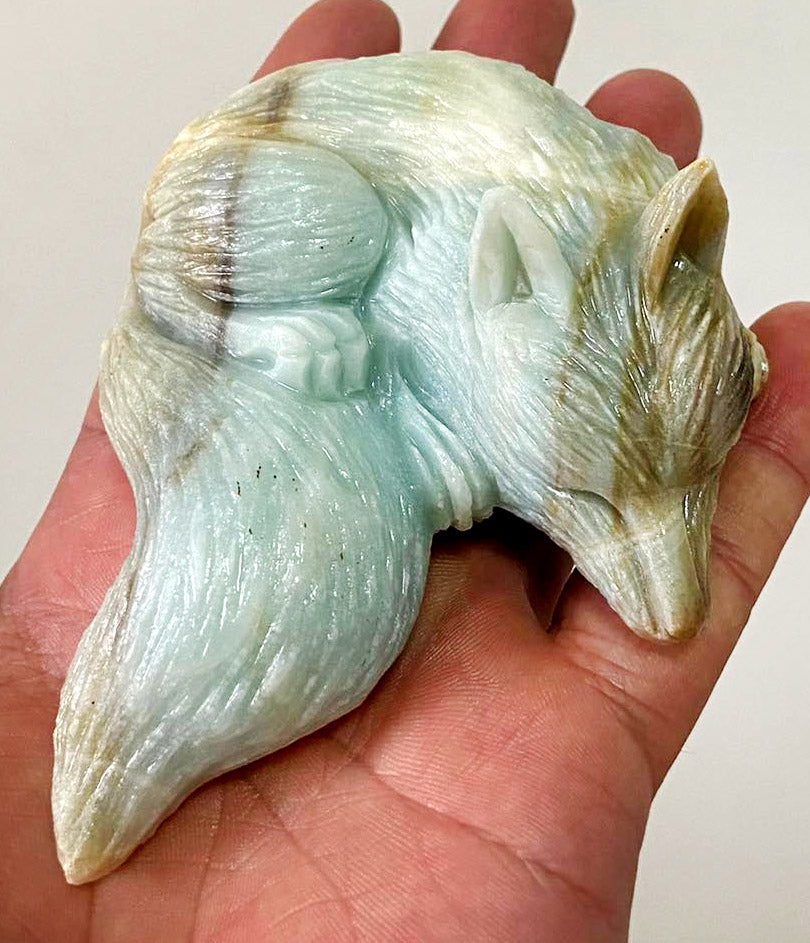 Stunning Amazonite Fox or Wolf, 40mm Tall, 245g (Blue, Green, Yellow)