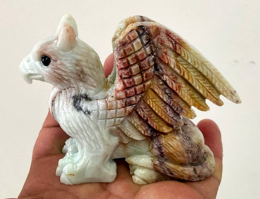 Stunning Amazonite Gryphon, 68mm Tall, 253g (Blue, Red, Orange, White)