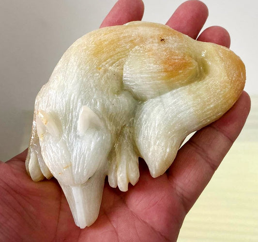 Stunning Amazonite Fox or Wolf with Geodic Quartz Crystals, 35mm Tall, 316g (Blue, Yellow, White)
