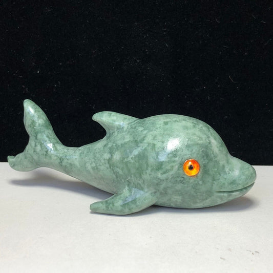 Rare Guizhou Jade Dolphin, 38mm Tall, 146g (Green)
