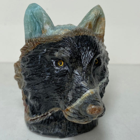 Stunning Amazonite Husky Dog, 75mm Tall, 341g (Blue, Black, Brown)