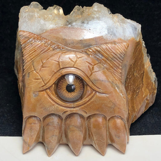 Rare Stone Demon with Quartz Crystals, 53mm Tall, 224g (Orange, Brown, White)