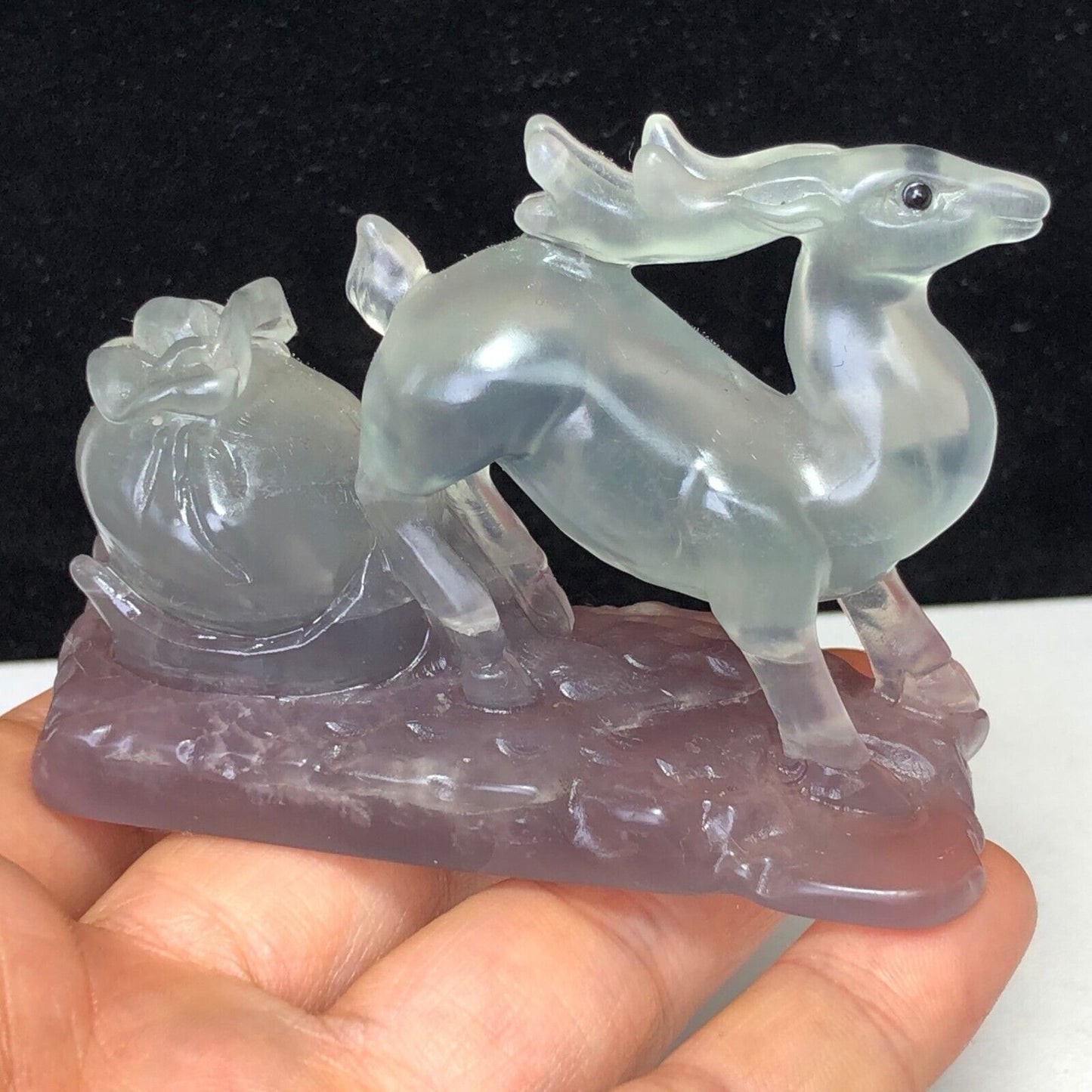 Precious Fluorite Reindeer Deer with Solid Crystals, 55mm Tall, 159g (Green, Purple, Clear)