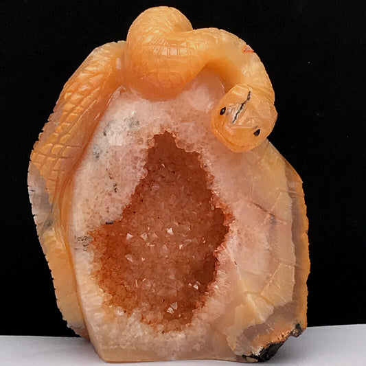 Precious Agate Snake with Citrine Crystals, 82mm Tall, 230g (Orange, Yellow)