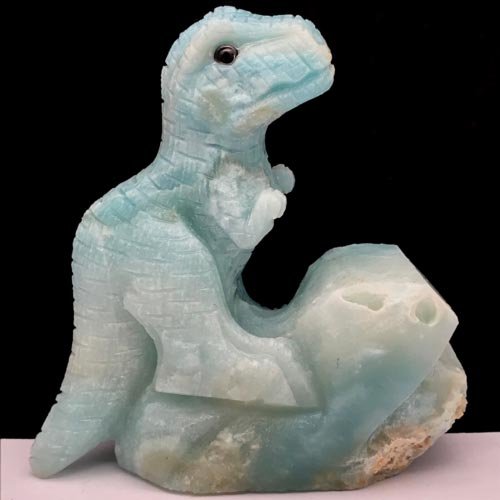 Stunning Amazonite T-Rex with Geodic Quartz Crystals, 84mm Tall, 212g (Blue, White)