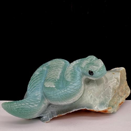 Rare Amazonite Snake with Geodic Quartz Crystals, 45mm Tall, 241g (Blue, Green, White, Orange)
