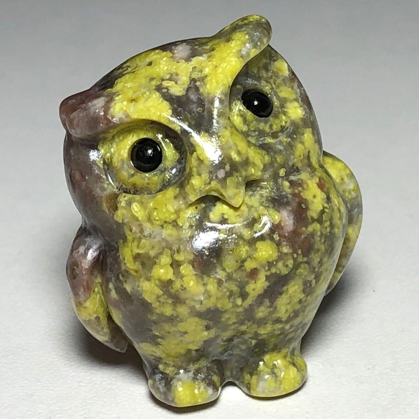 Unusual Unakite Horned Owl, 34mm Tall, 33g (Green, Yellow, Gray)