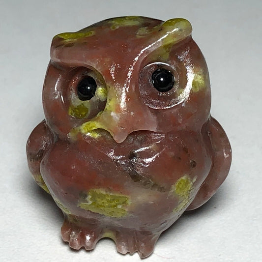 Unusual Unakite Horned Owl, 34mm Tall, 26g (Red, Brown, Green)