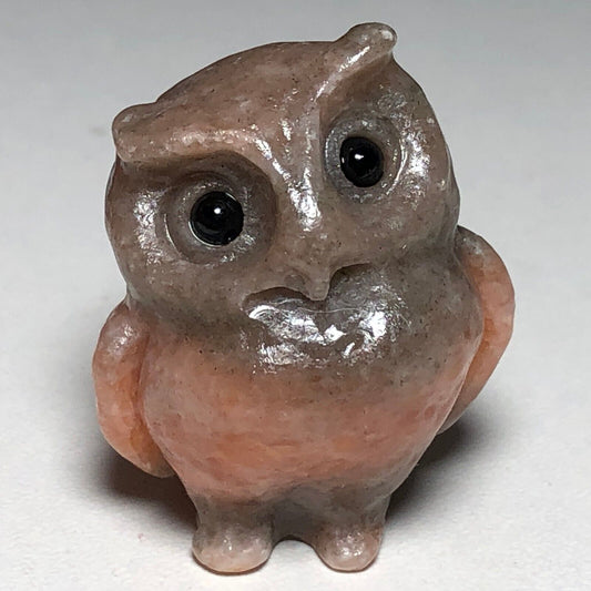 Rare Sunstone Owl, 34mm Tall, 24g (Gray, Red, Blue)