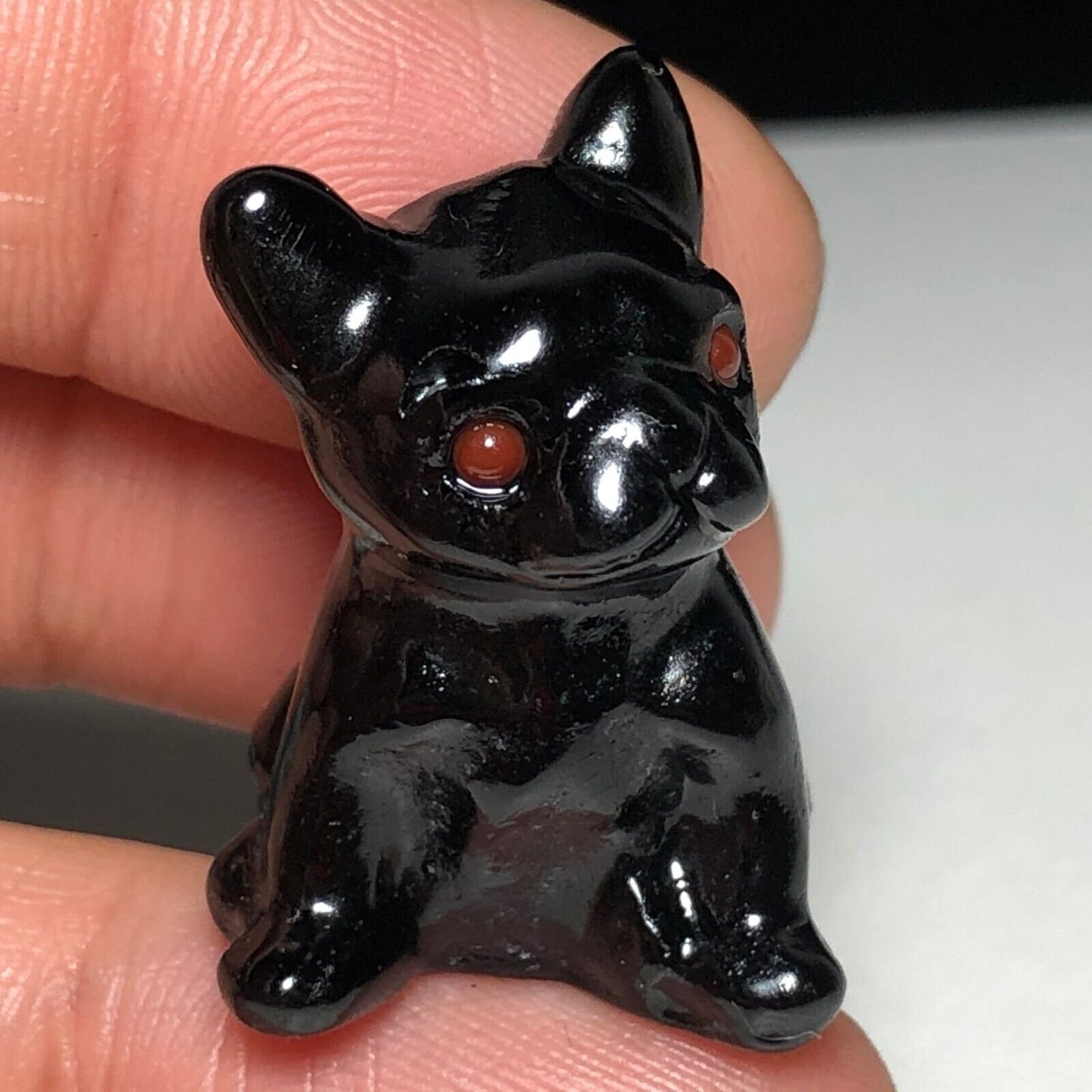 Unusual Obsidian Puppy Dog, 30mm Tall, 11g (Black, Gray, Red)