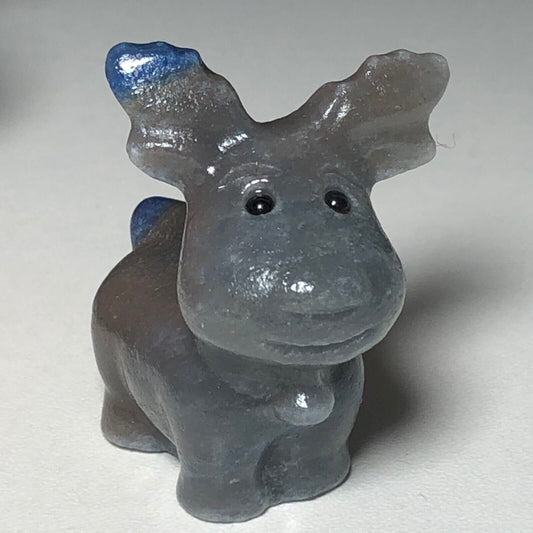 Unusual Blue Aventurine Moose Deer, 38mm Tall, 27g (Gray, Blue, White)