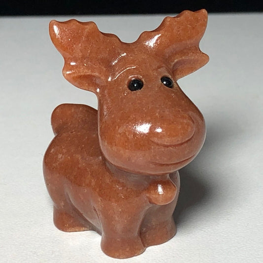 Unusual Red Aventurine Moose Deer, 38mm Tall, 23g (Red, Brown, White)