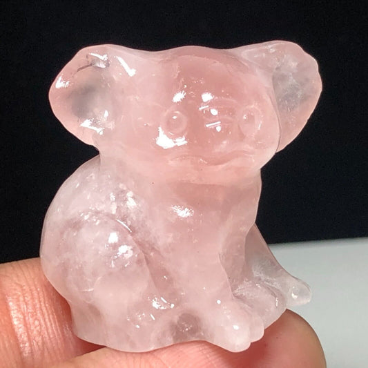 Rare Rose Quartz Koala with Solid Crystals, 29mm Tall, 19g (Pink, White, Clear)