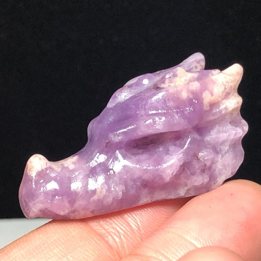 Rare Amethyst Skull Dragon with Solid Crystals, 20mm Tall, 16g (Purple, Pink, Cream)