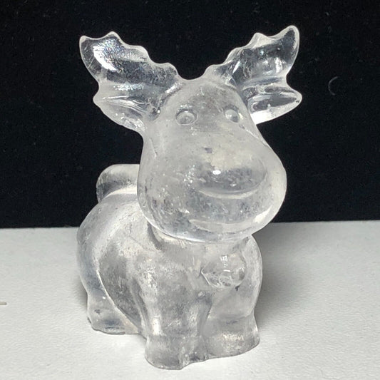 Rare Quartz Moose Deer with Solid Crystals, 38mm Tall, 24g (Clear, White, Gray)