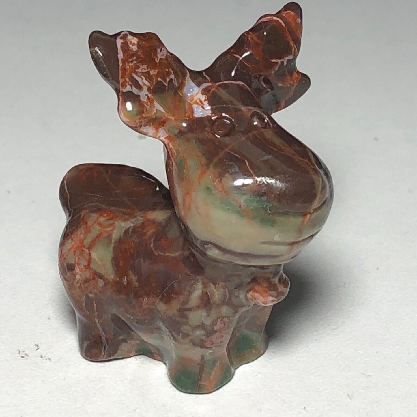 Unusual Creek Jasper Moose Deer, 38mm Tall, 19g (Red, Green, Cream)