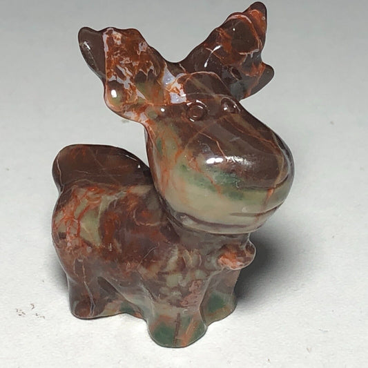 Unusual Creek Jasper Moose Deer, 38mm Tall, 19g (Red, Green, Cream)