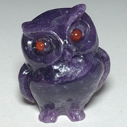 Rare Stone Horned Owl, 34mm Tall, 28g (Purple, Gray, Pink)