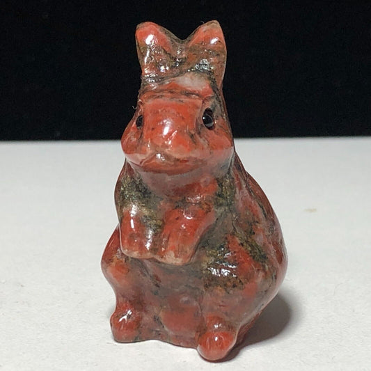 Unusual Red Vein Jasper Hello Kitty Cat, 37mm Tall, 29g (Gray, Red, White)