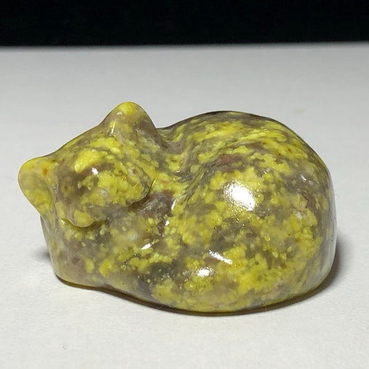 Unusual Unakite Sleep Cat, 20mm Tall, 32g (Red, Pink, Yellow)