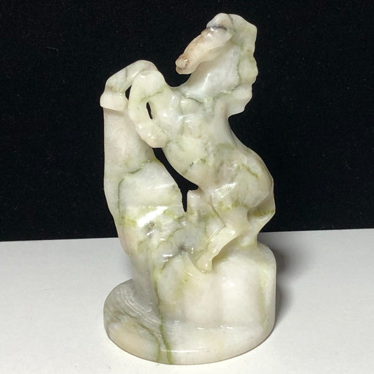 Unusual Serpentine Horse, 92mm Tall, 159g (White, Green, Gray)