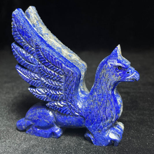 Stunning Lapis Lazuli Gryphon with Pyrite Crystals, 81mm Tall, 164g (Blue, Gray, Gold)