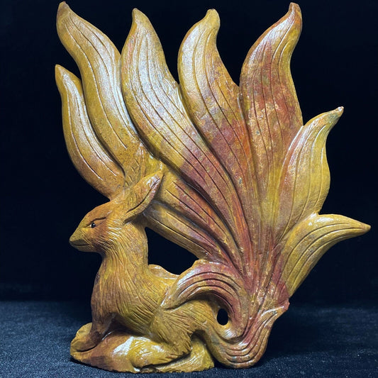 Stunning Marine Jasper Kitsune, 177mm Tall, 515g (Yellow, Red, Orange)