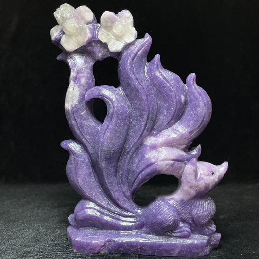 Precious Lepidolite Kitsune, 170mm Tall, 713g (Purple, Yellow)