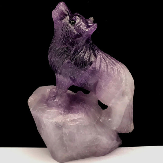 Precious Amethyst Wolf with Solid Crystals, 108mm Tall, 358g (Purple, Pink)