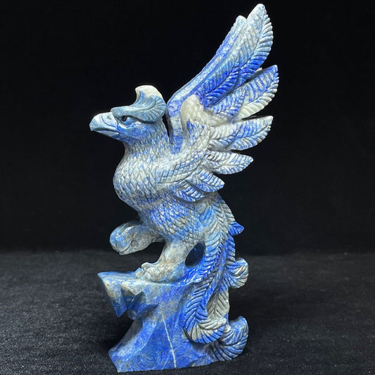 Rare Blue Aventurine Phoenix, 147mm Tall, 452g (Blue, Gray, Black)